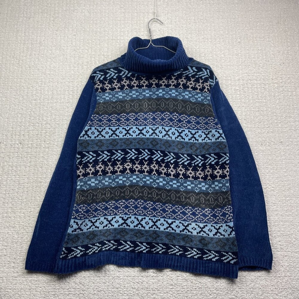 VTG Daniel Laurent Blue Fair isle Mock Neck Sweater Nordic Women L Scandinavian